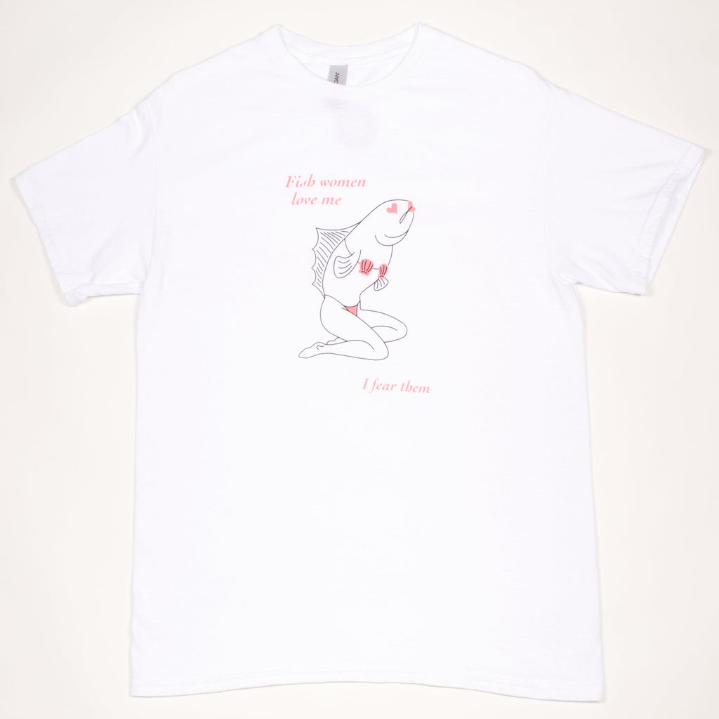 Sirena Fish Woman t-shirt in white, front view